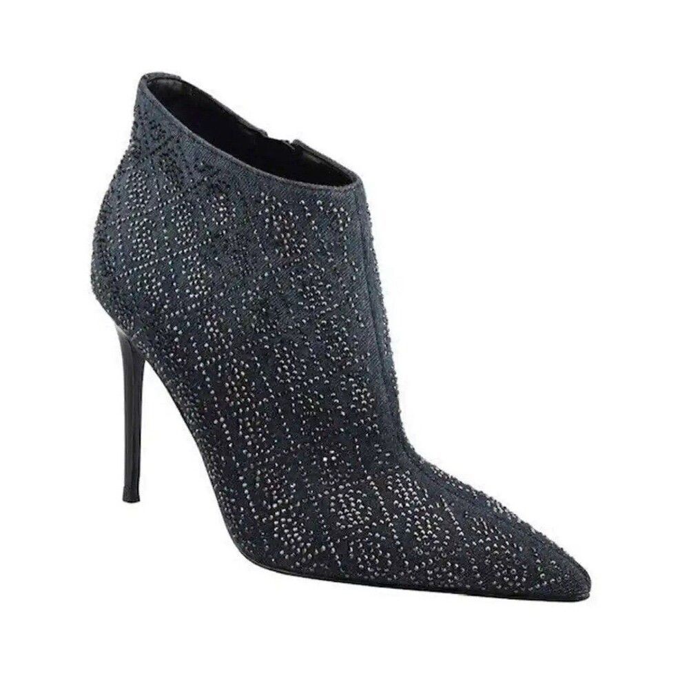 GUESS Womens Black Embellished Fazzie Pointed Toe Stiletto Booties Sz 9.5